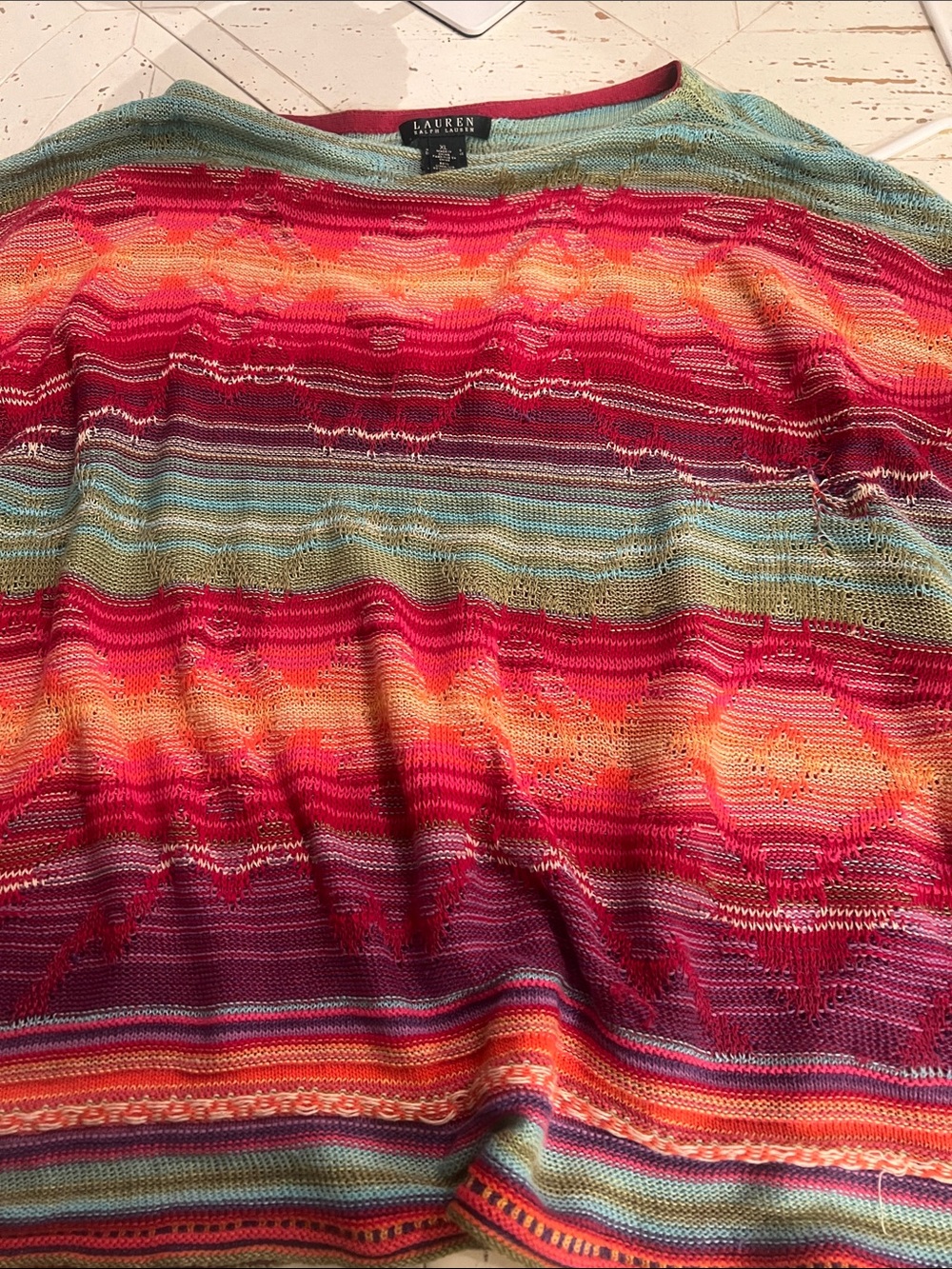 Lauren Ralph Lauren Vibrant Western Multicolor Striped Pancho sweater XL